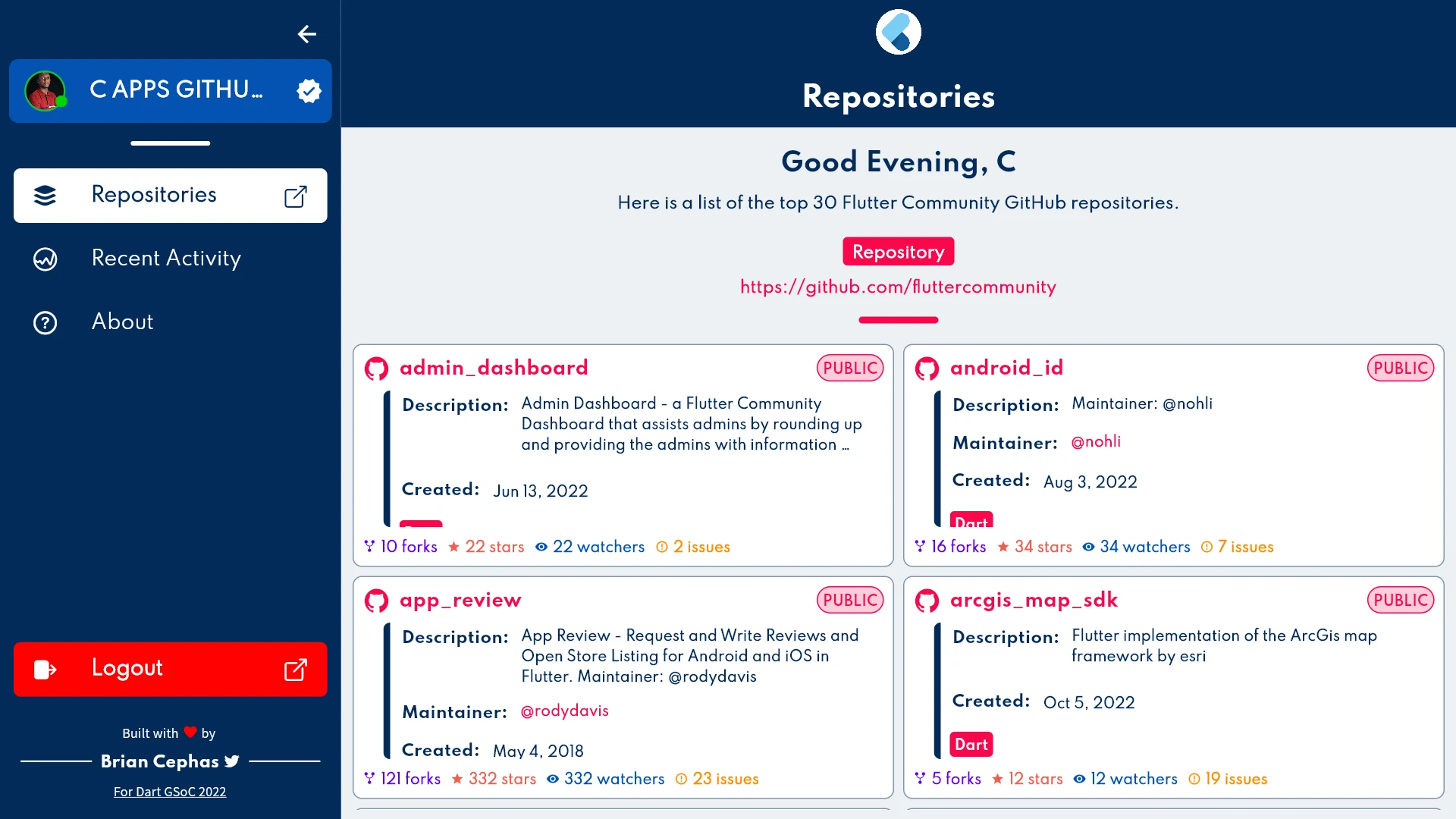 Flutter Community Dashboard App